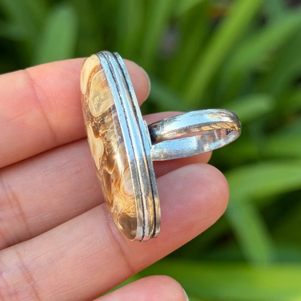 Size 9.5 925 silver plated druzy stick‎ agate ring 0686